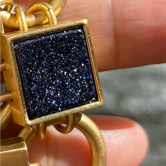 Ellen Tracy gold tone square agate blue sunstone chunky bold statement bracelet - Picture 8 of 12